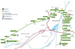 plan du réseau de Valenciennes, récupérant pour partie un tronçon d'une ancienne ligne de chemin de fer. source plan : www.au-fil-des-rails.net 